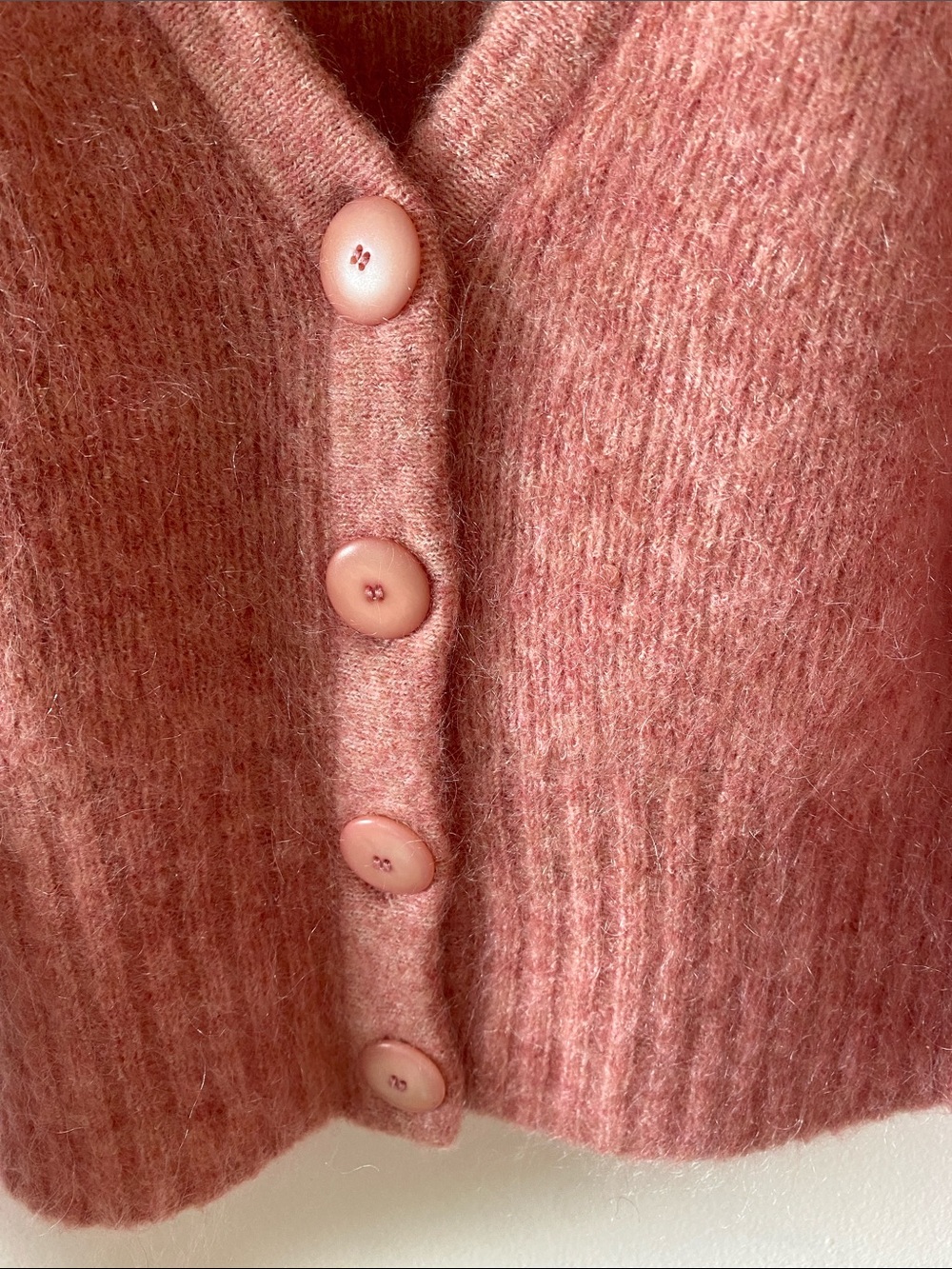 Cozy Rose Pink Mohair-Blend V-Neck Cardigan - Picture 3 of 9
